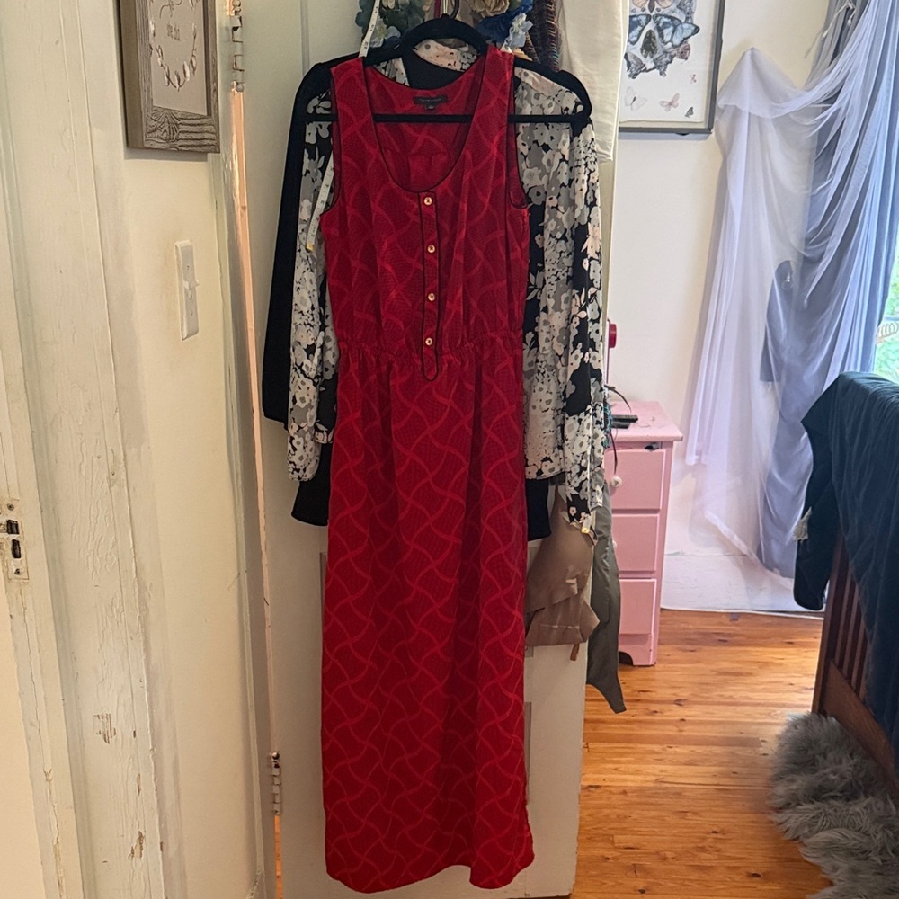 Tommy Hilfiger Red Maxi Dress with Button Detail